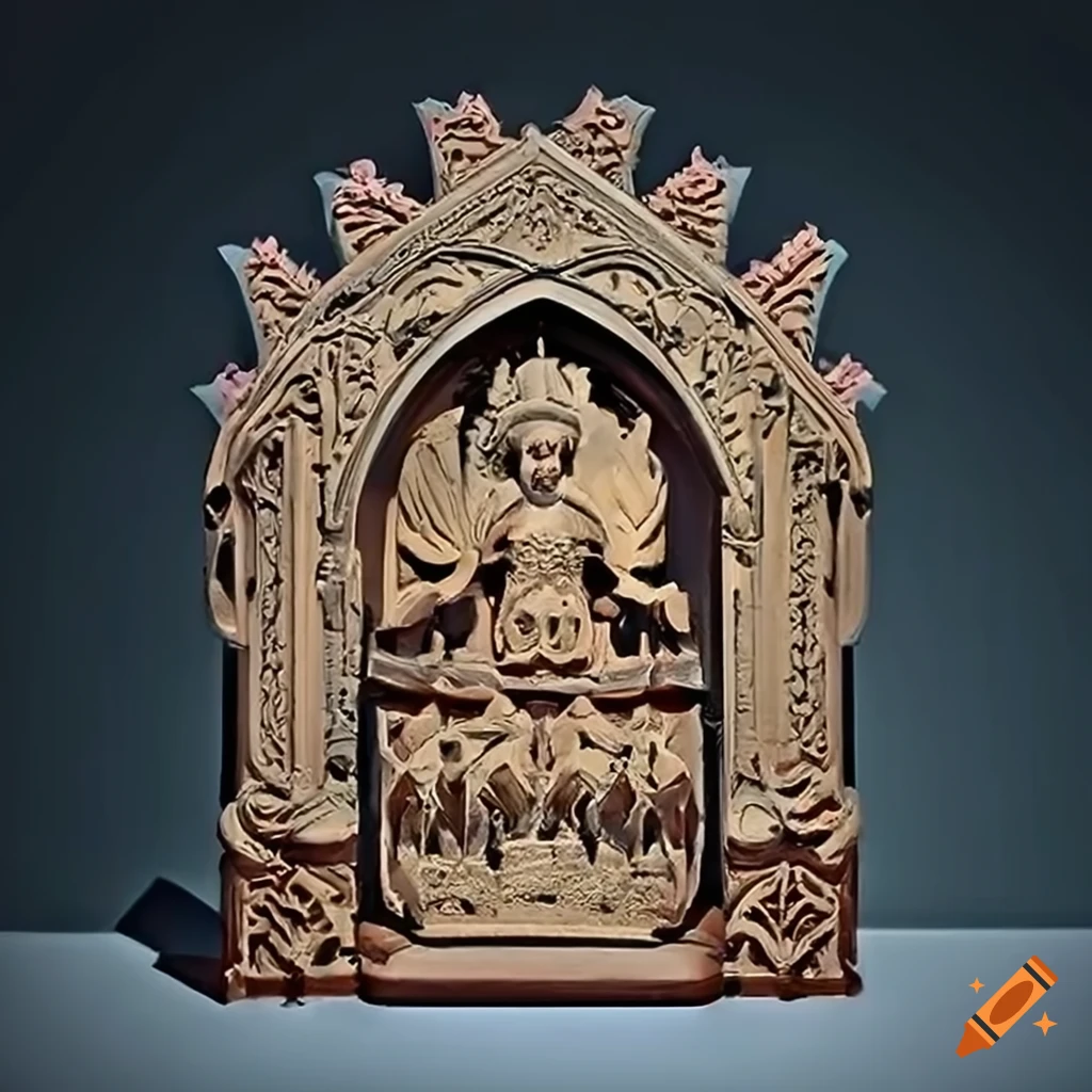 Detailed architectural stave carving artwork