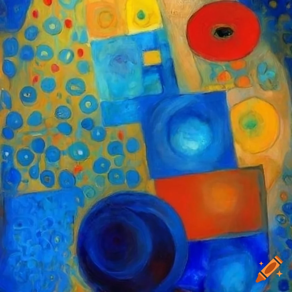 Blue abstract art with pops of yellow and orange on Craiyon