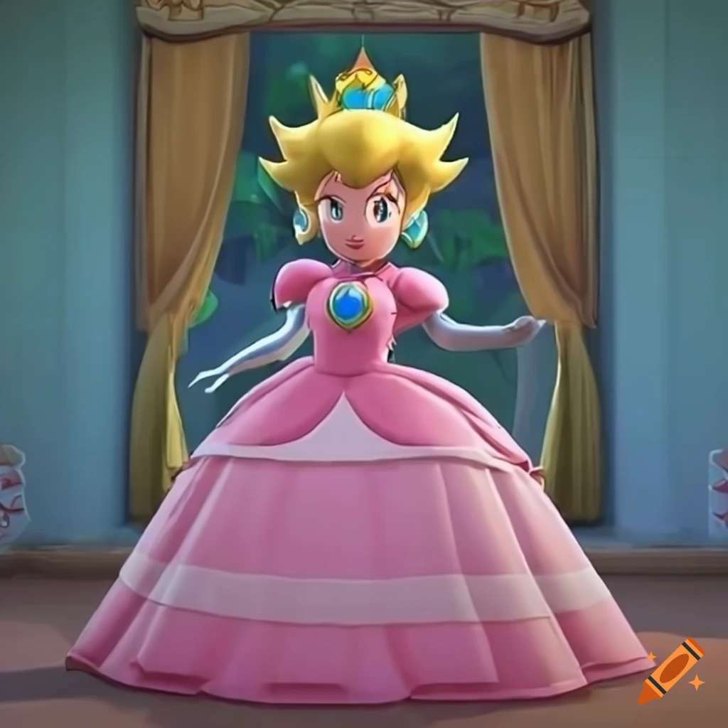 image of Princess Peach's ballgown on a dress dummy