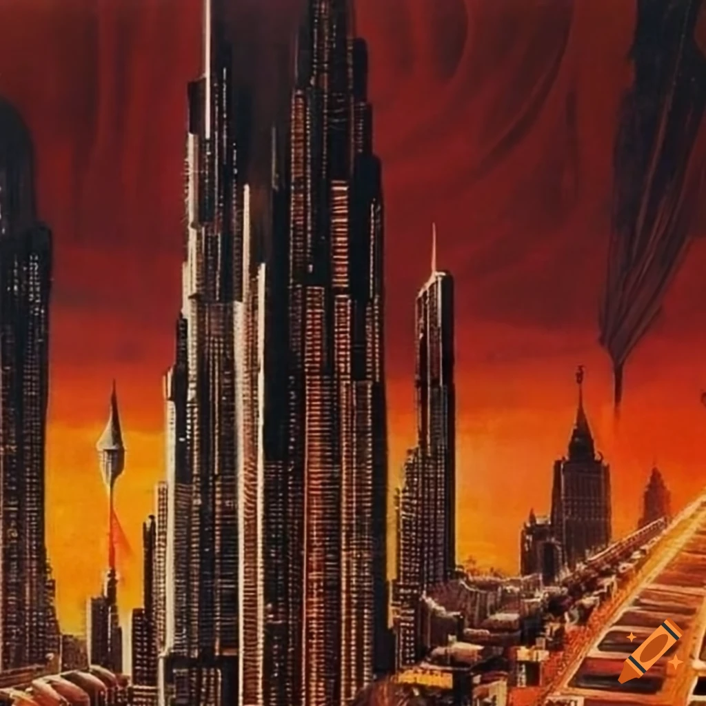 70s sci-fi art of an overcrowded city on Craiyon