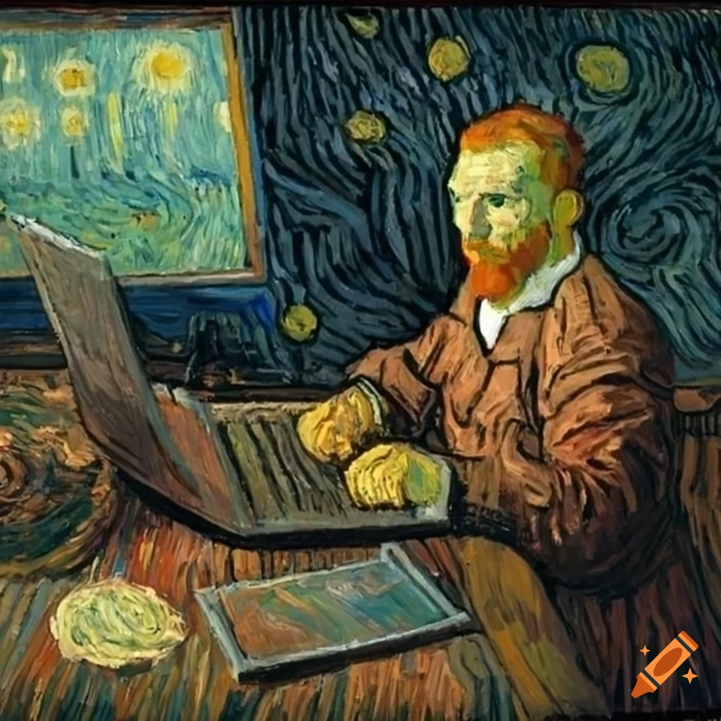Van gogh using an old computer on Craiyon