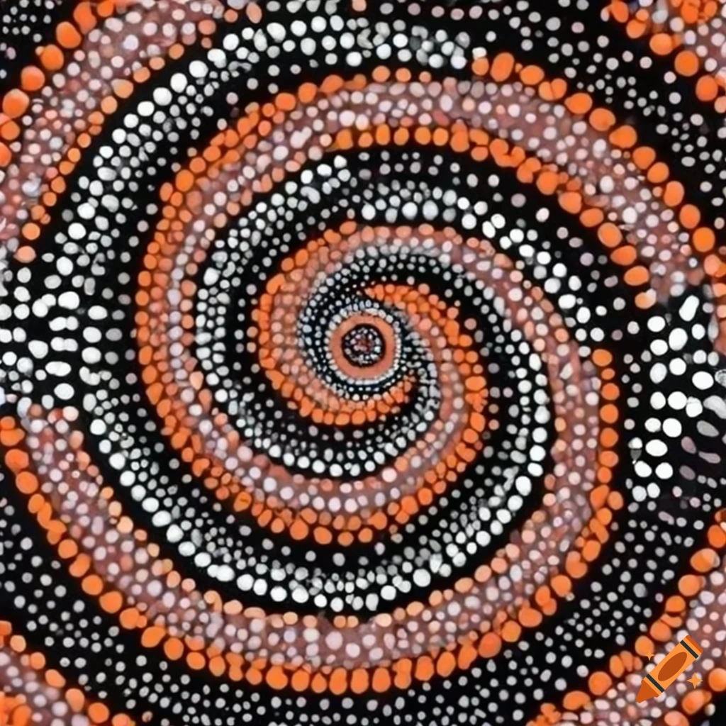 Spiral dot art in black and orange on Craiyon