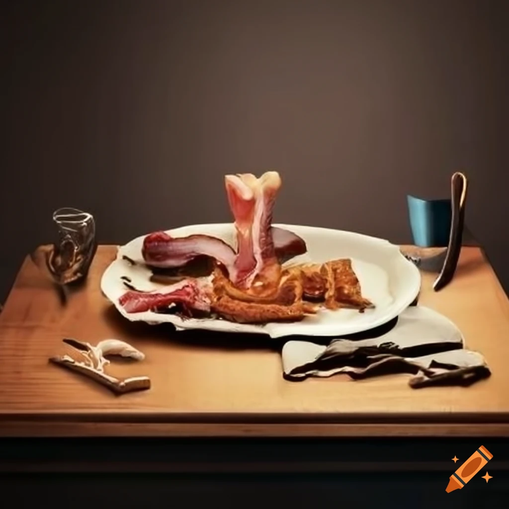 Table filled with food in francis bacon style on Craiyon