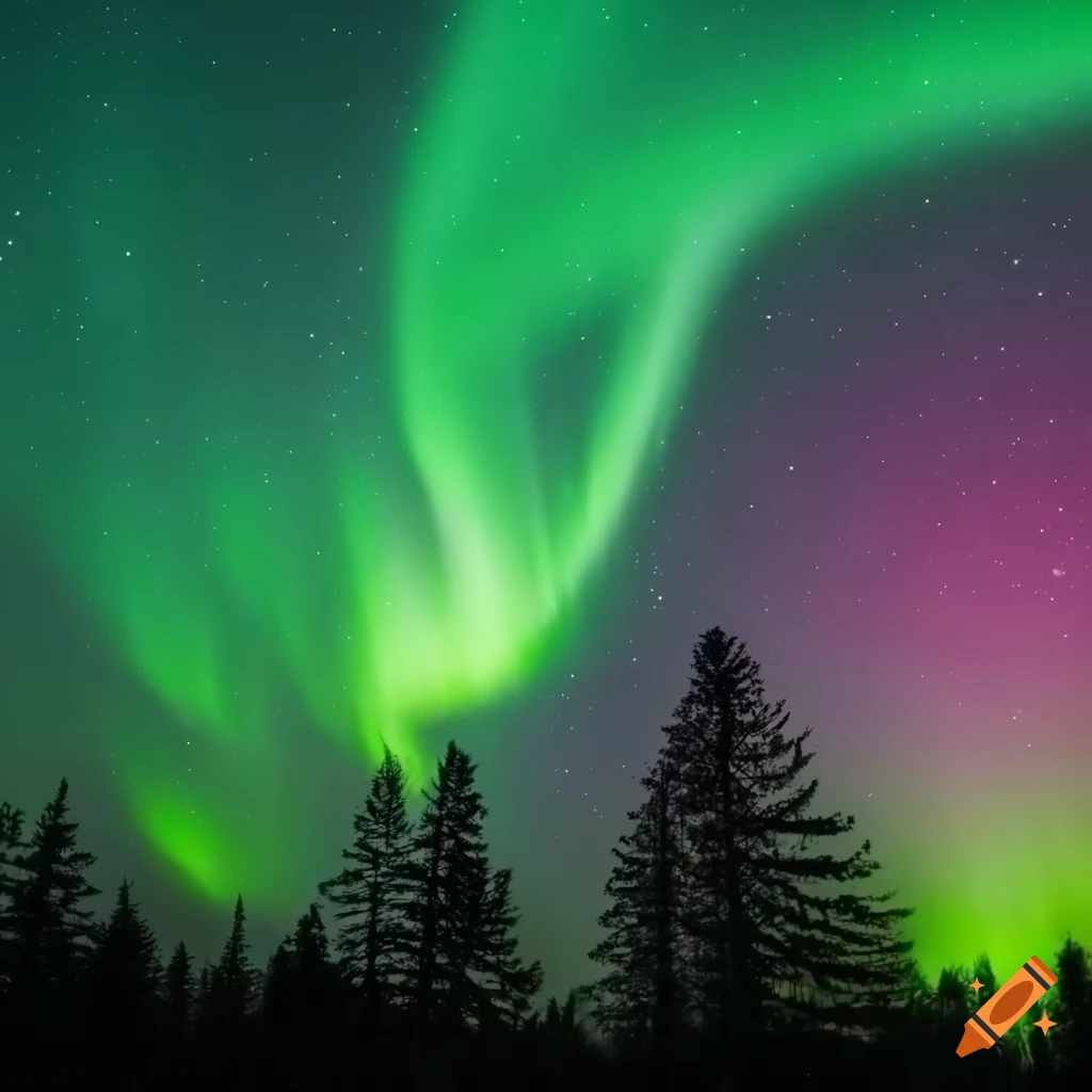 night sky with aurora in a forest