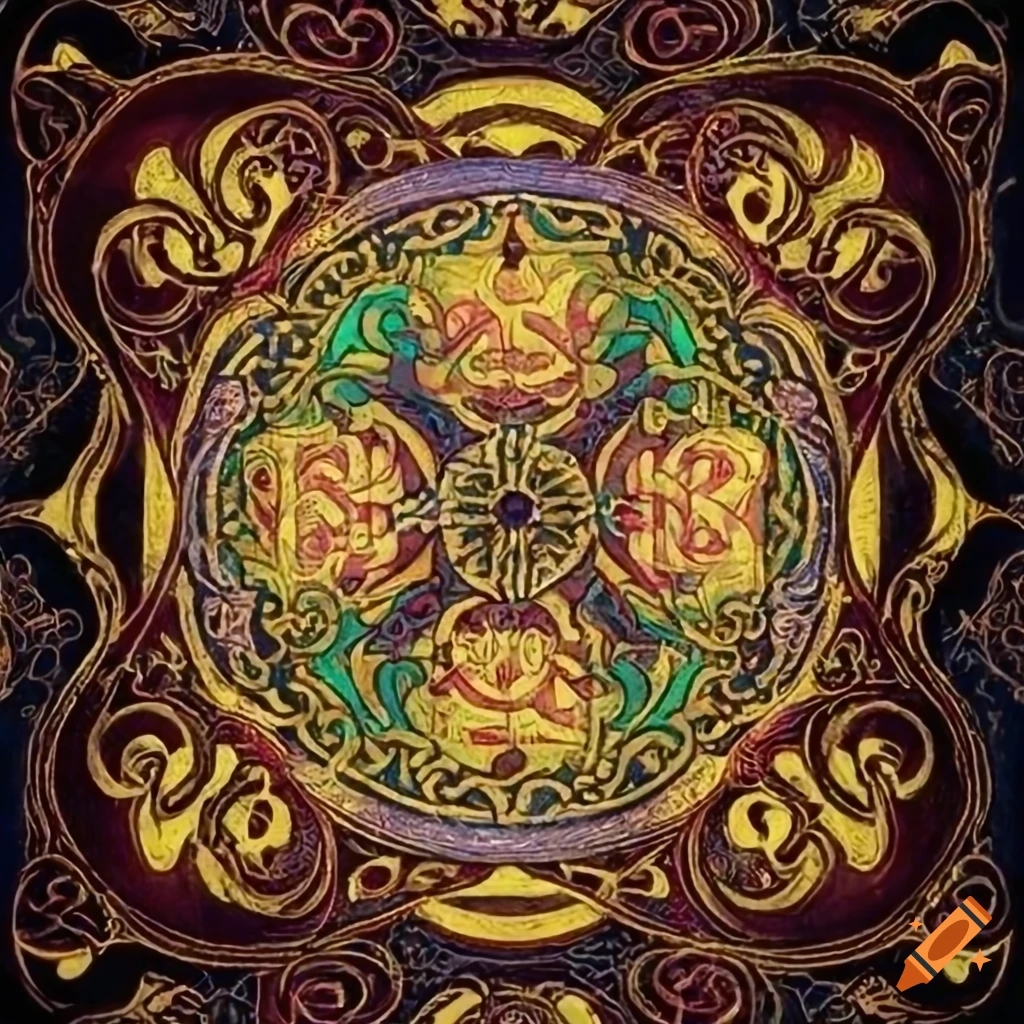 Celtic illuminated manuscript with salish designs on Craiyon
