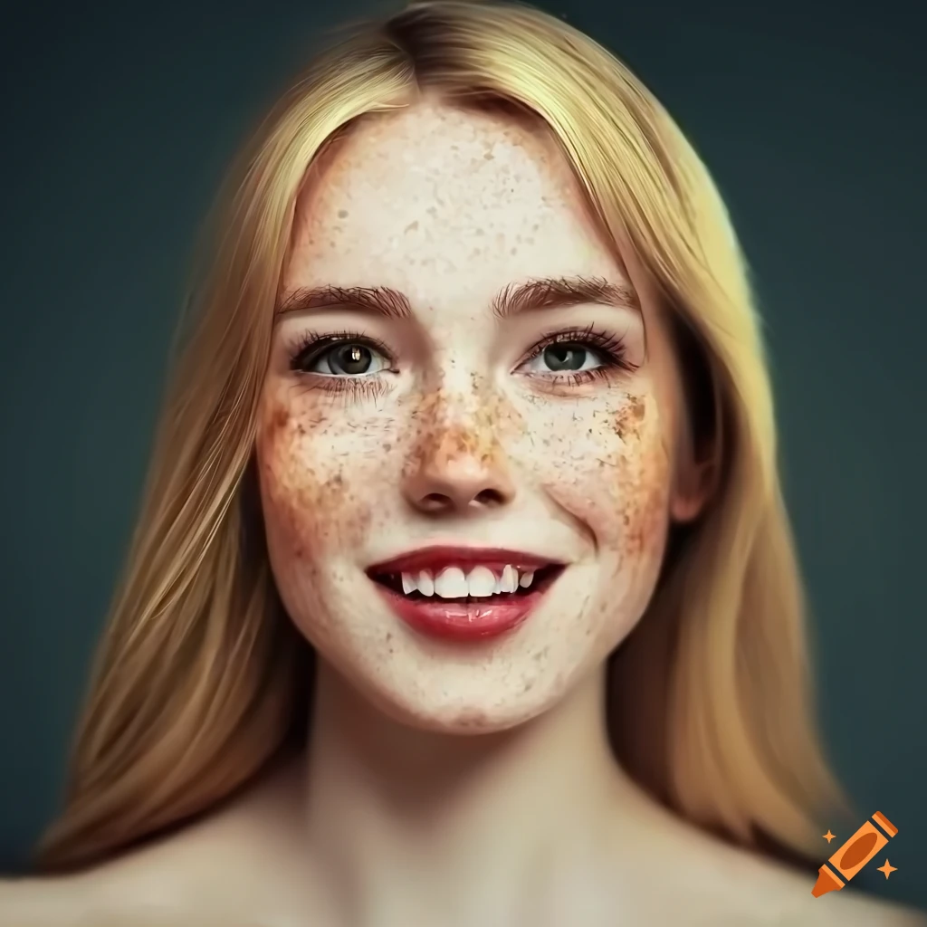 portrait of a beautiful young woman with strawberry blonde hair and freckles