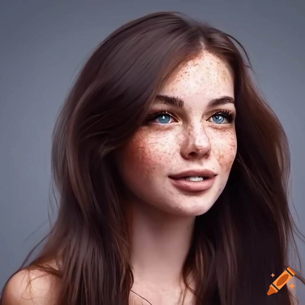Portrait of a beautiful young woman with freckles on Craiyon