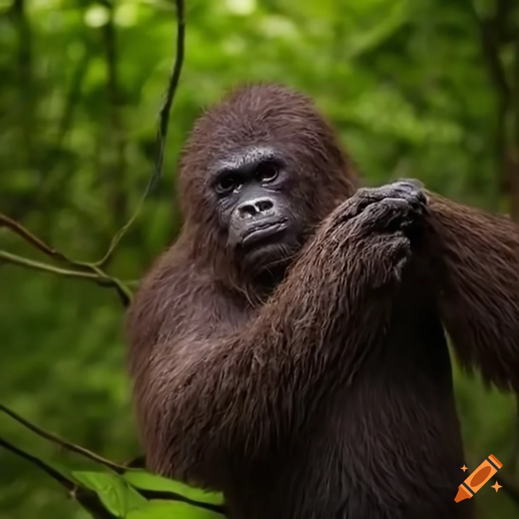 Bigfoot enjoying berries in the wild