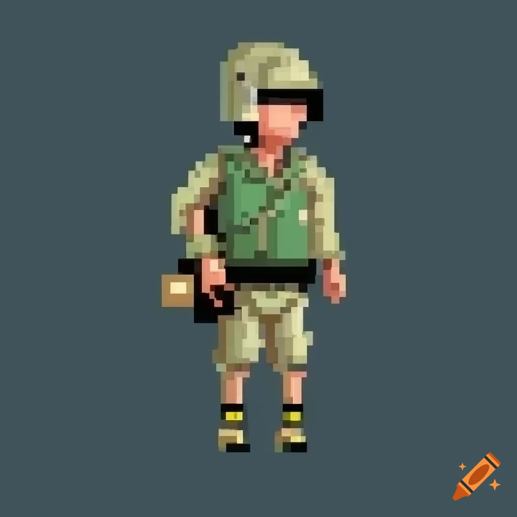 Pixel art soldier character on Craiyon