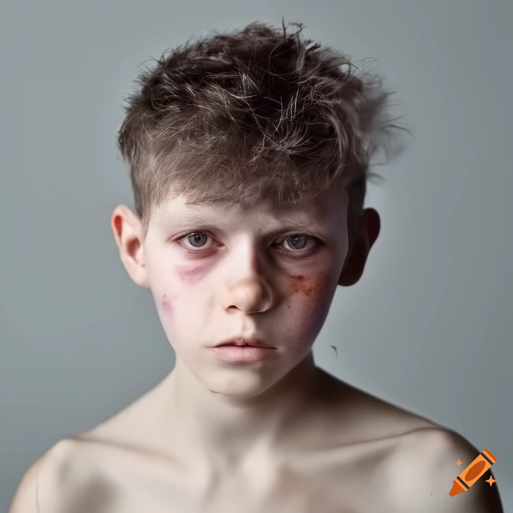 portrait of a distressed young man with bruised face