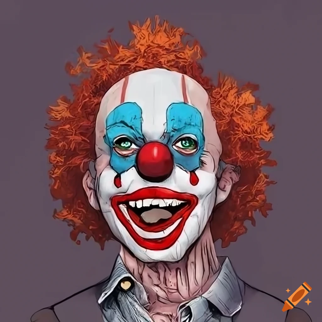 Digital art of a creepy clown on Craiyon