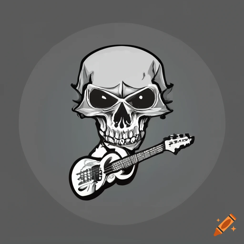 Black and white skull mascot with guitar on Craiyon