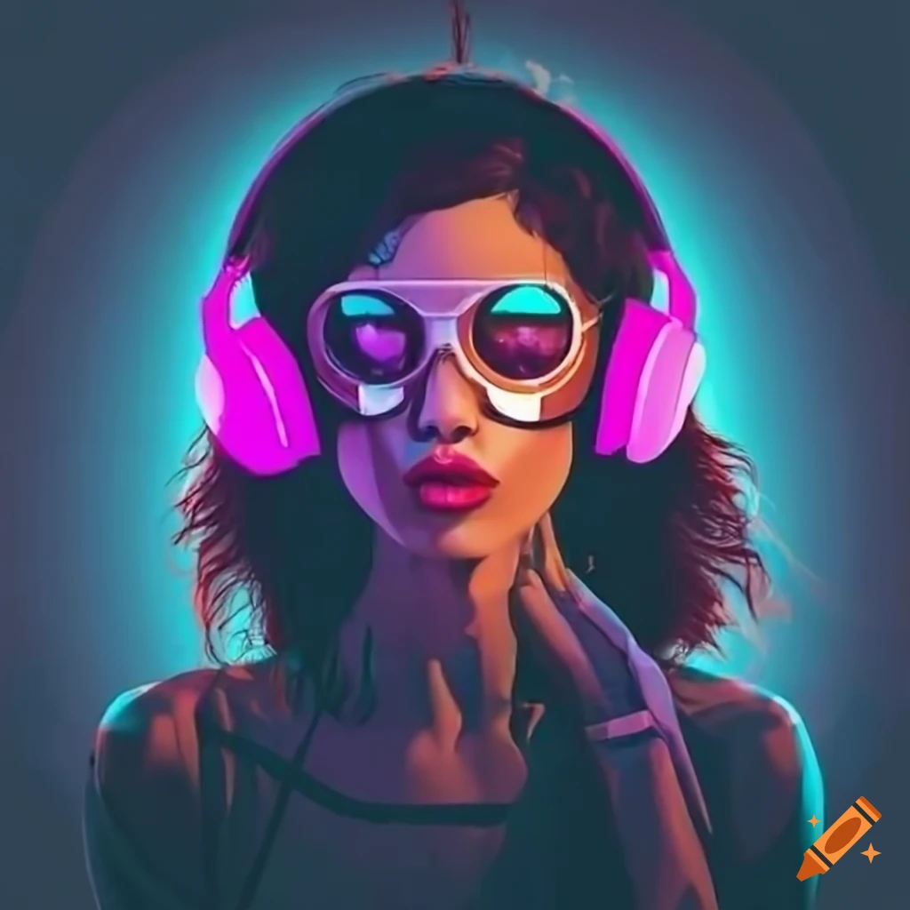 Woman In 80s Style Listening To Music With Headphones On Craiyon