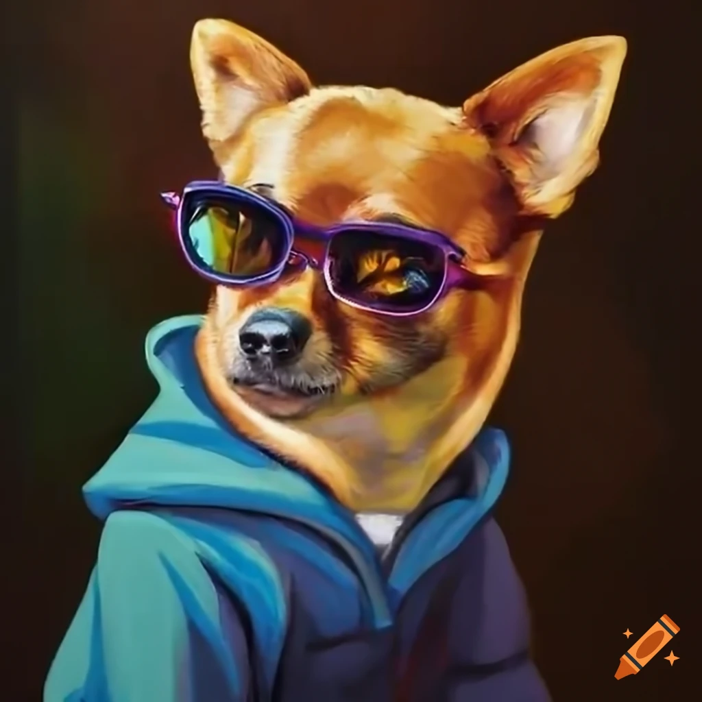 chihuahua dog in a hoodie driving a sports car