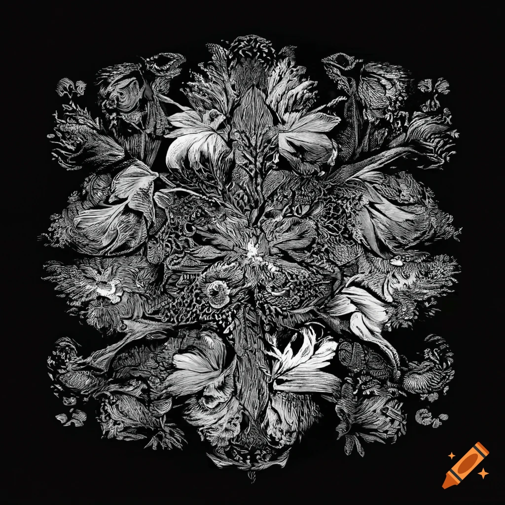Black and white vintage floral illustration on Craiyon
