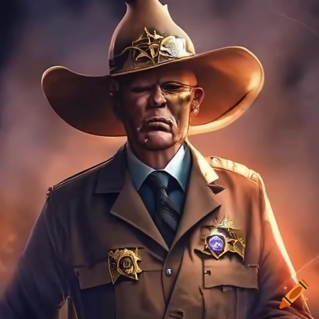 sheriff standing in front of an American flag