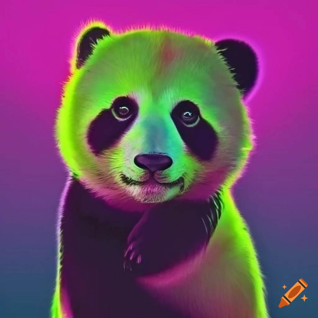 Neon pink and green panda illustration on Craiyon