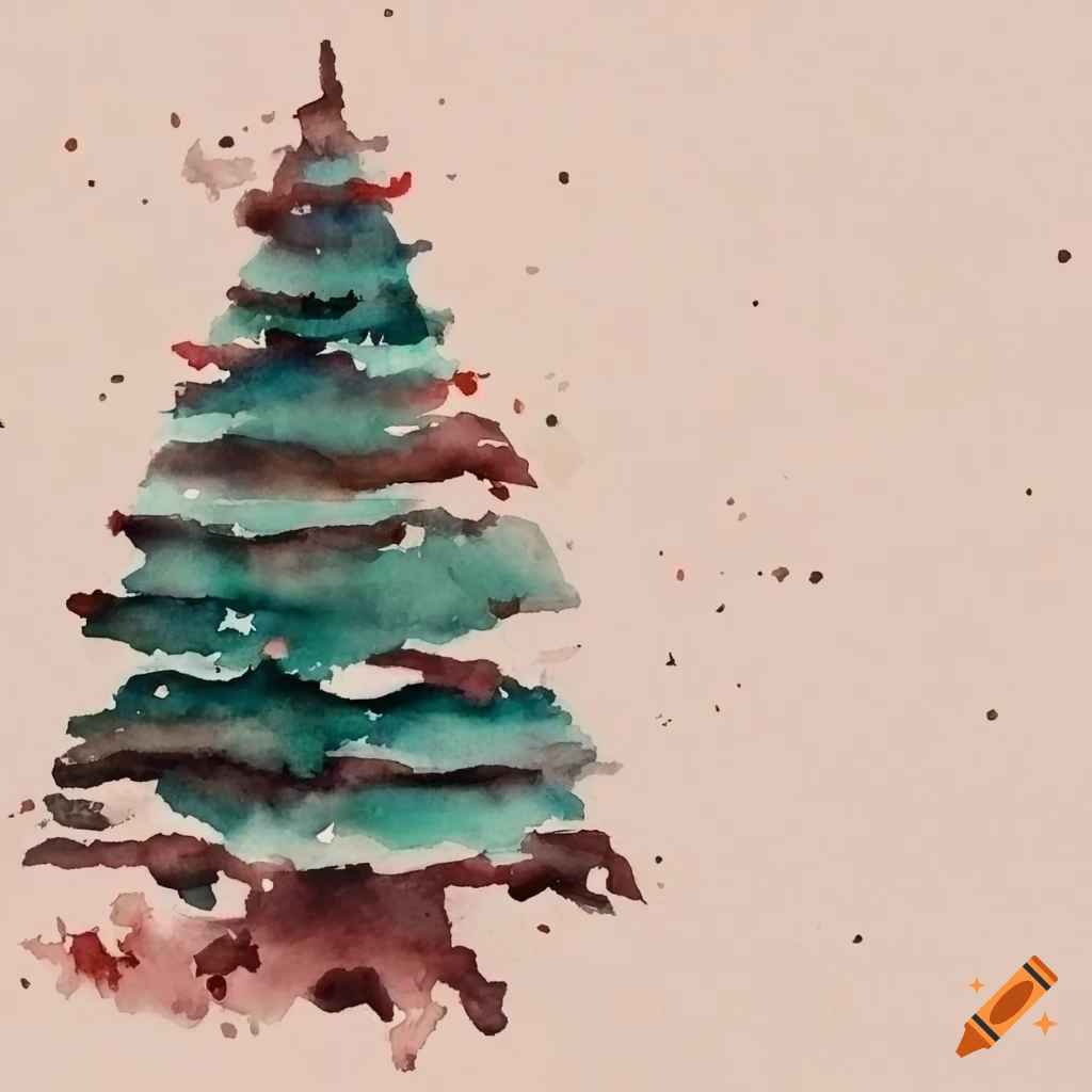 watercolor painting of a brown Christmas tree forest