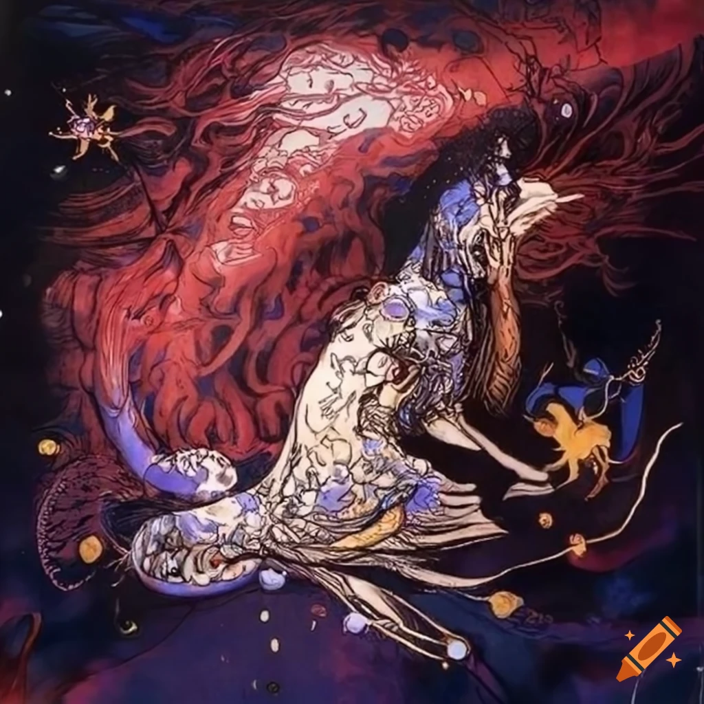 Yoshitaka amano inspired artwork of animal constellations on Craiyon