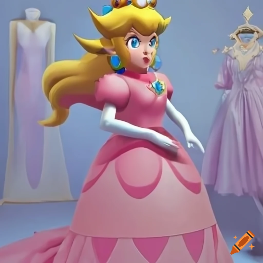 Princess Peach's ballgown on a dress dummy