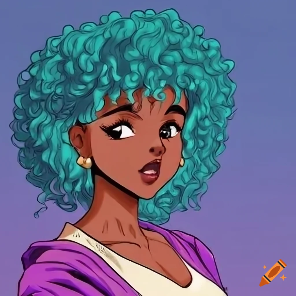 Anime girl with teal curly hair on Craiyon