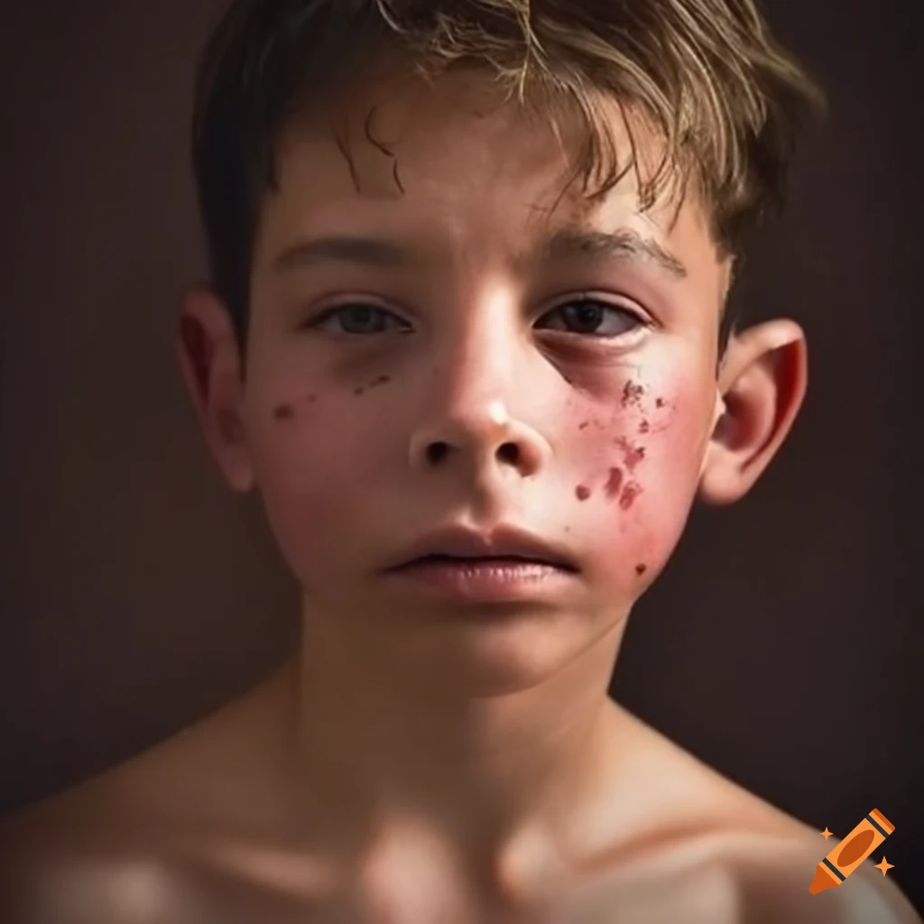 teen boy with brown hair and facial scars