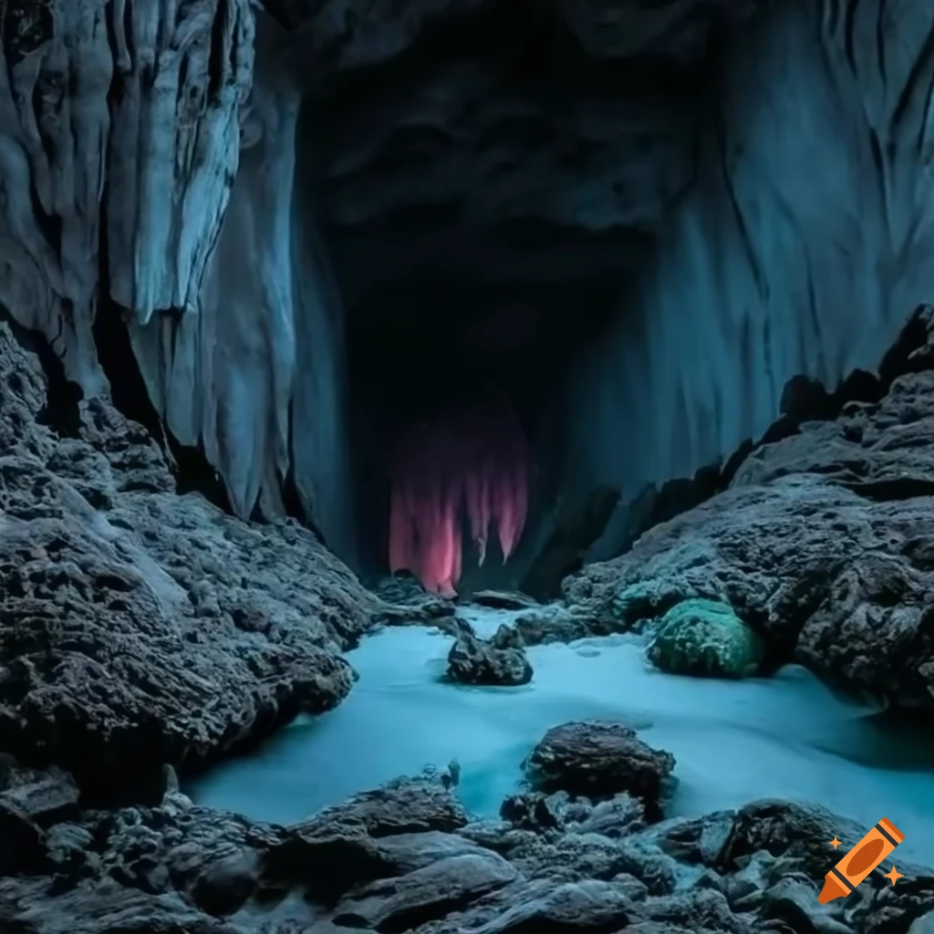 underground cave with water and ice
