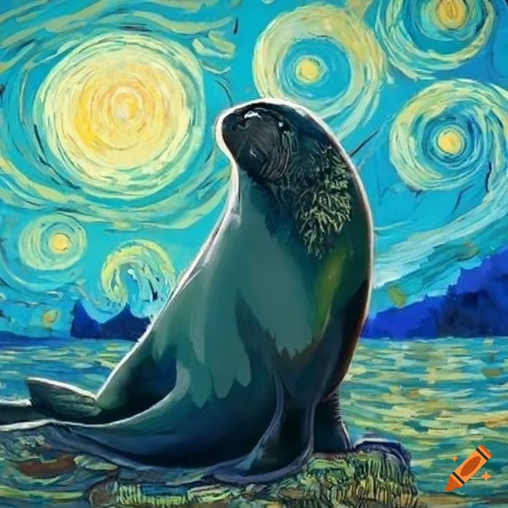 Seal painting in van gogh style on Craiyon