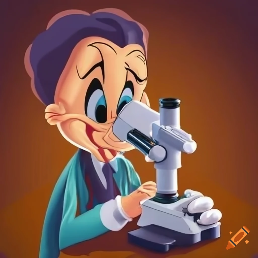 cartoon doctor using a microscope