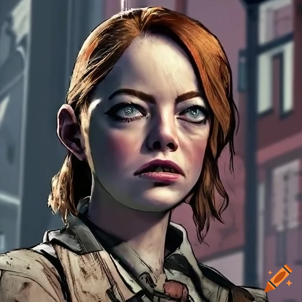 Emma Stone as a survivor in The Walking Dead video game