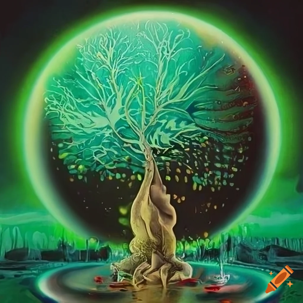 green blossom sci-fi artwork
