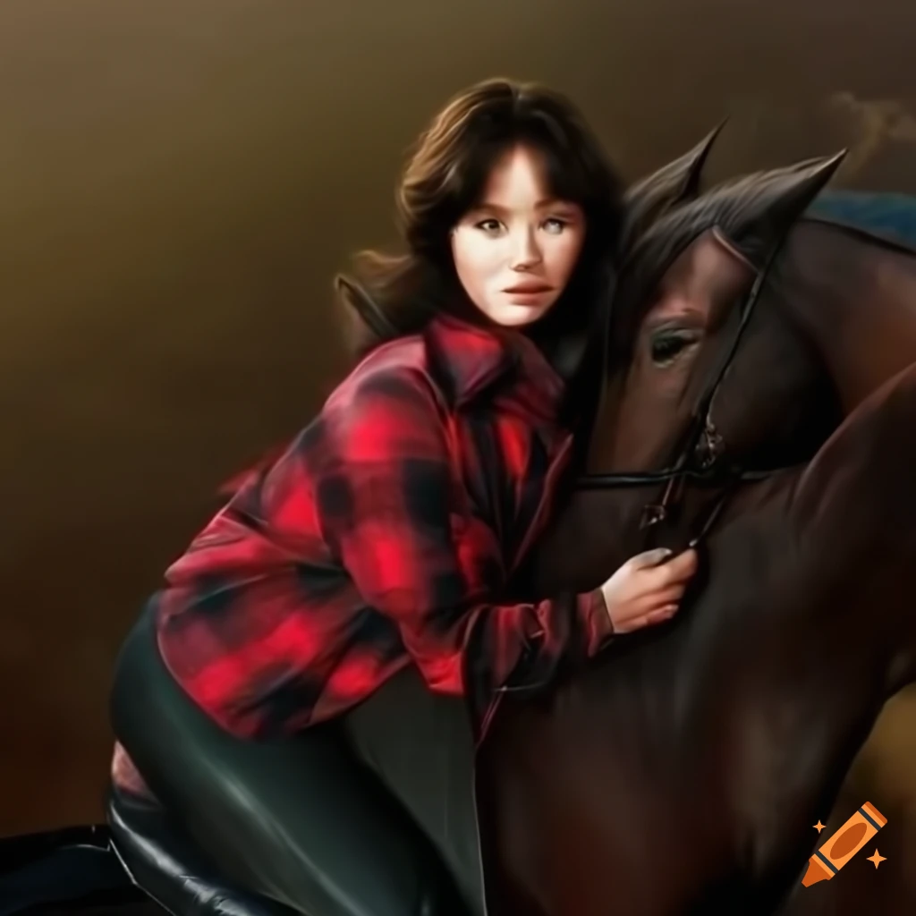 hyperrealistic close-up photo of Shannen Doherty riding a horse