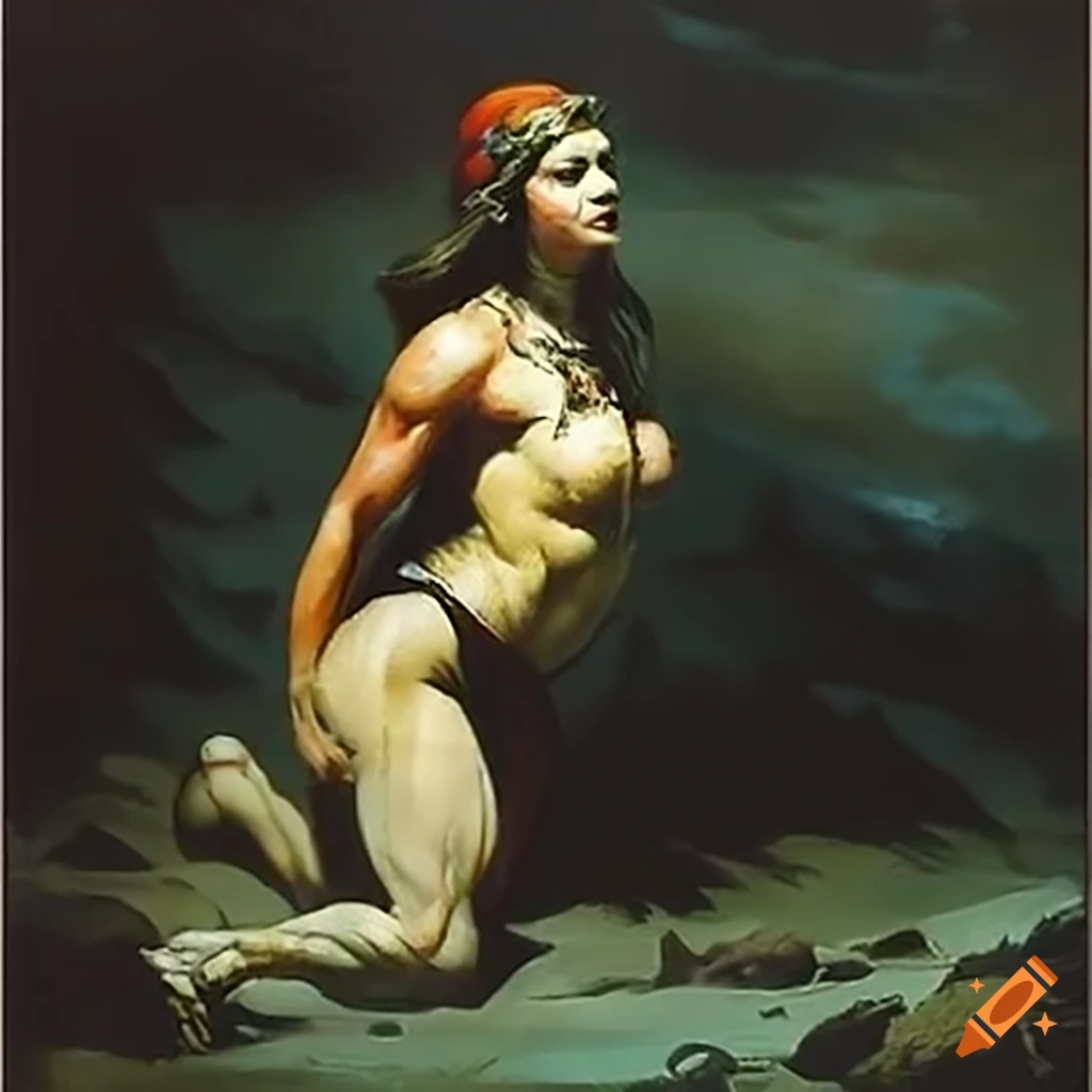 figure study of a young fantasy girl by Frazetta