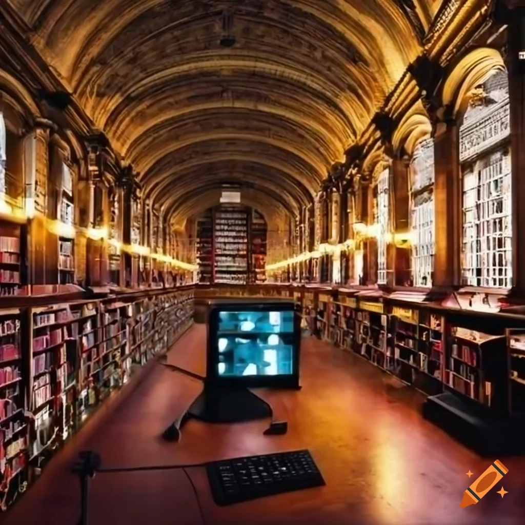 Modern library in london with computers and lights on Craiyon