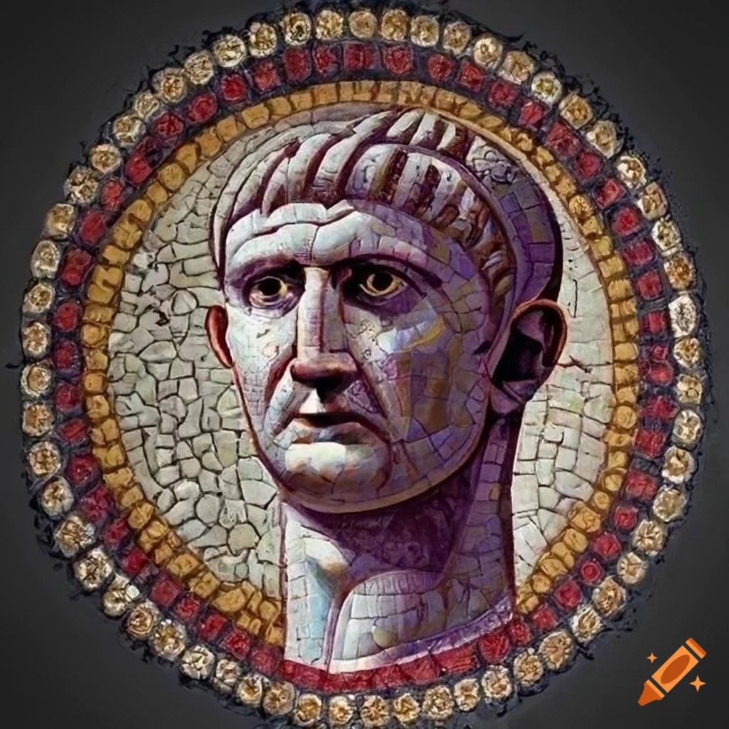 Mosaic of emperor trajan in armor and tunic on Craiyon