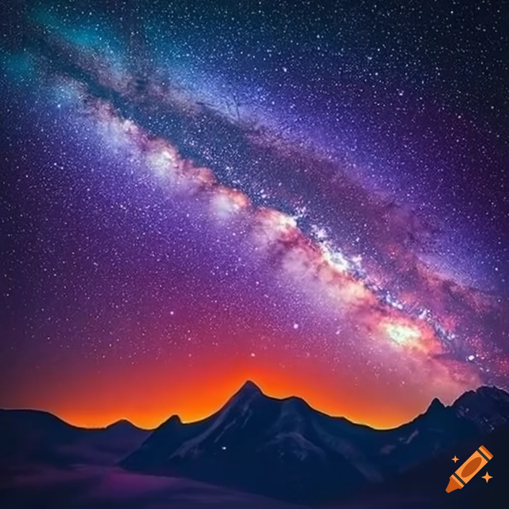 starry sky over orange mountains