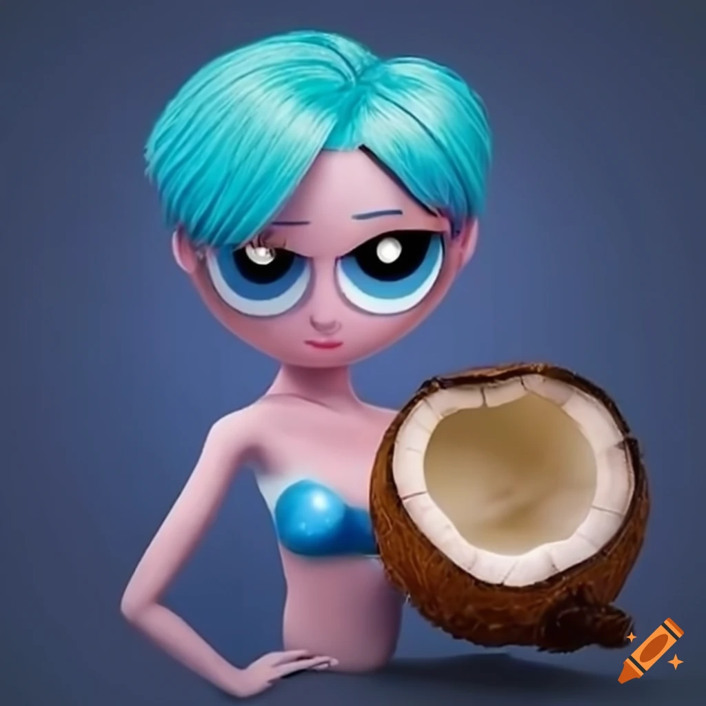 Powerpuff Girl touching a coconut