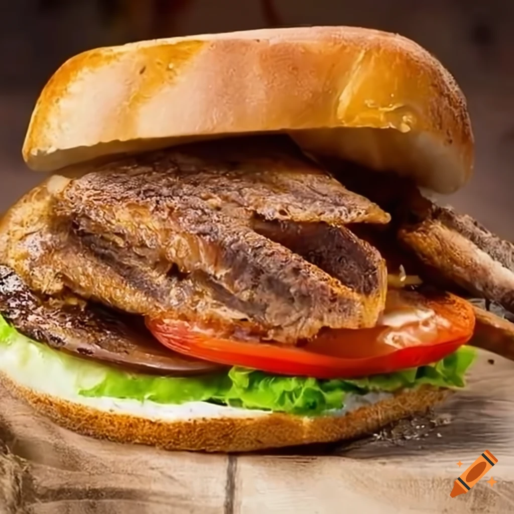 Delicious closeup of a fried eelmeat sandwich on Craiyon