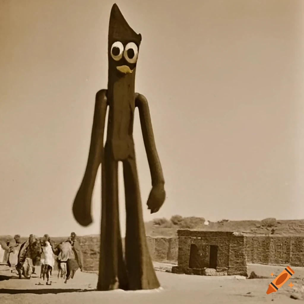sepia image of the Gumby character in Kandahar, Afghanistan