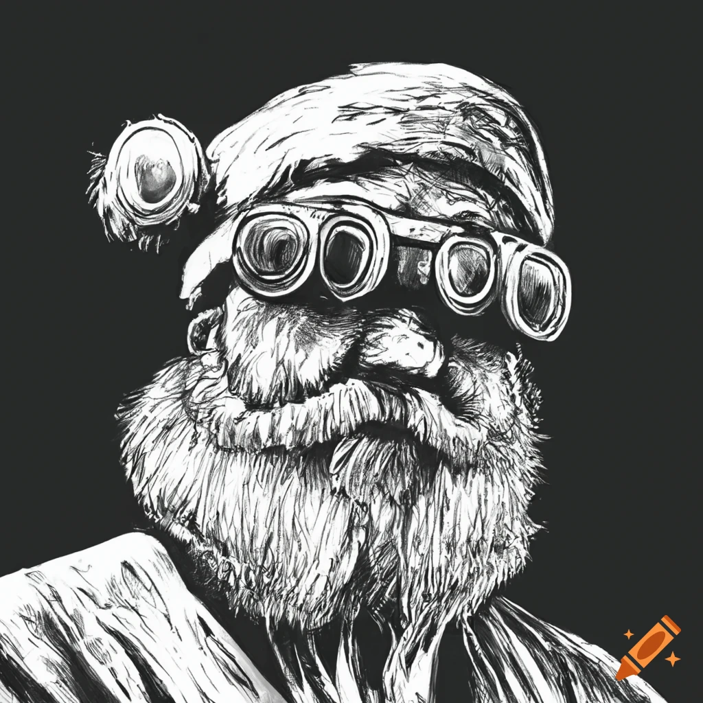 Sketch of santa claus with night vision goggles on Craiyon
