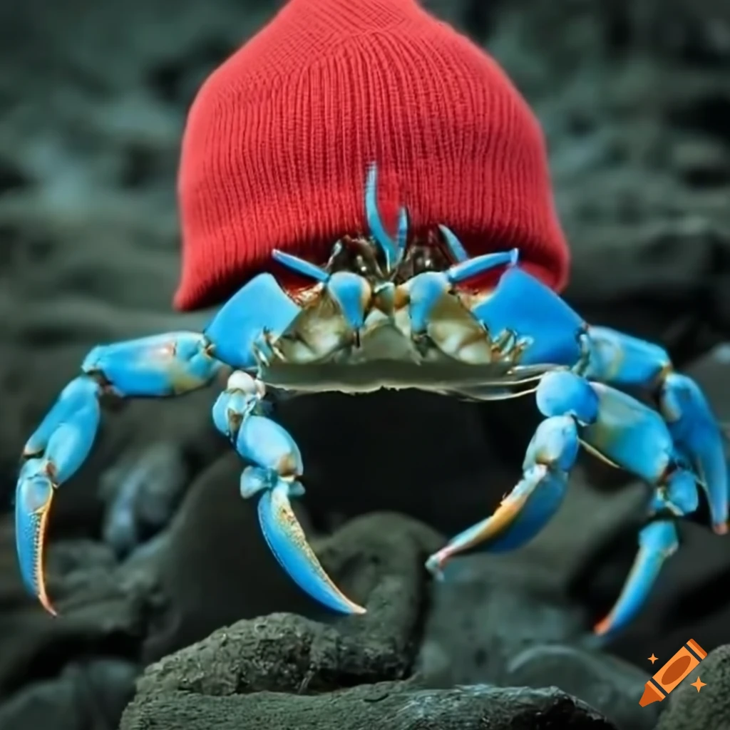 hyperrealistic blue crab doing a kick flip over green lava