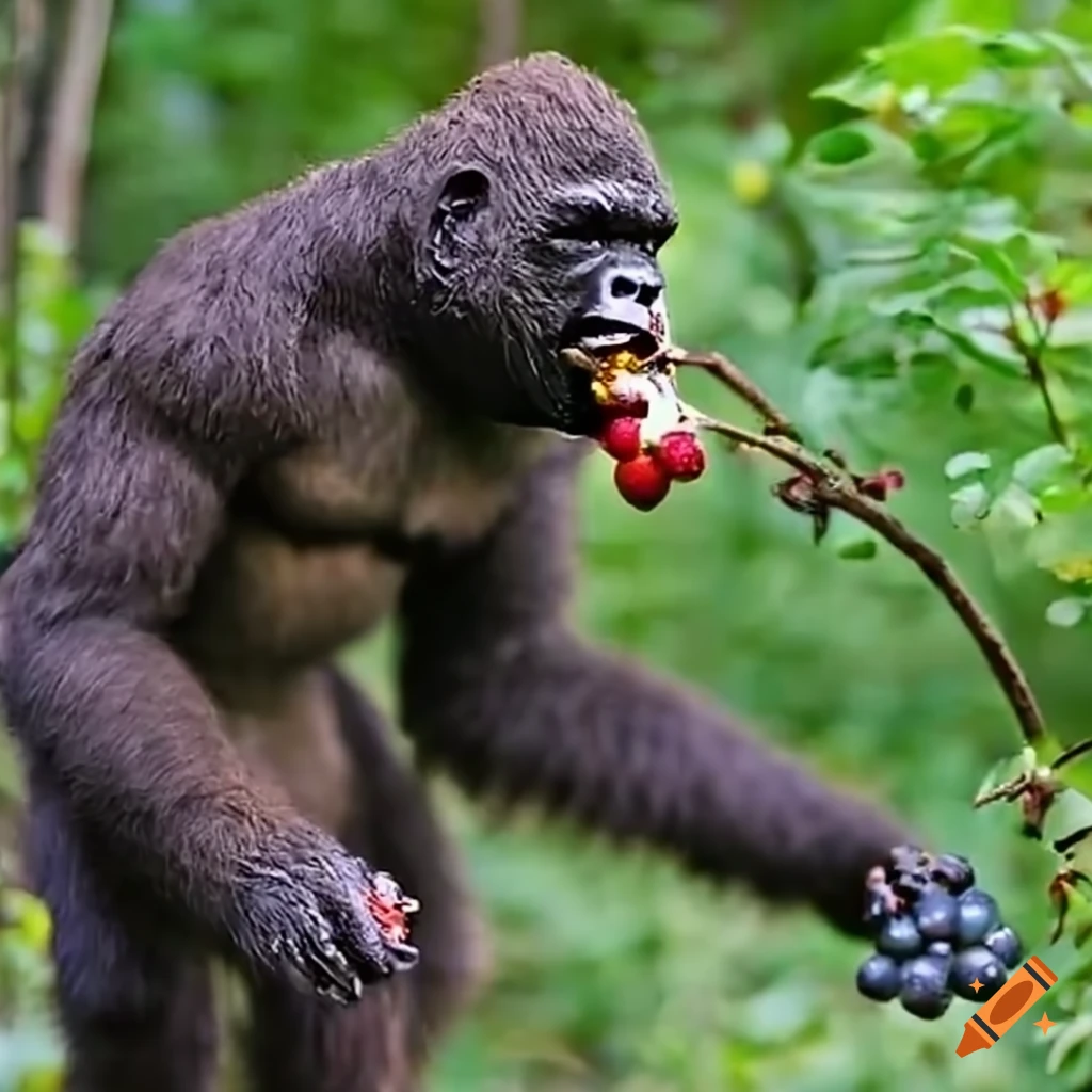 Bigfoot enjoying berries in the wild