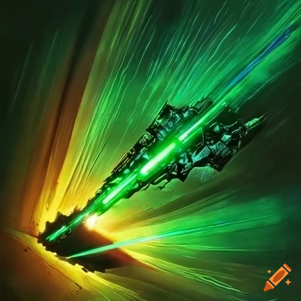 artistic representation of a green laser in a sci-fi setting