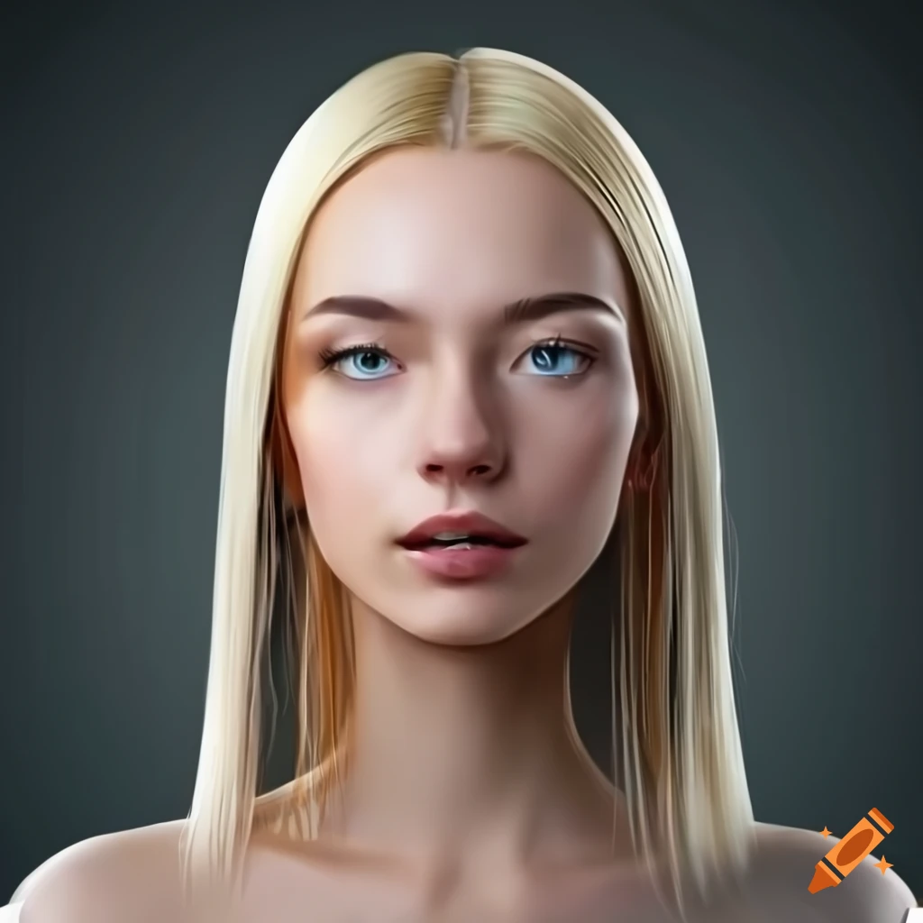 Blonde woman with ai-generated face on Craiyon