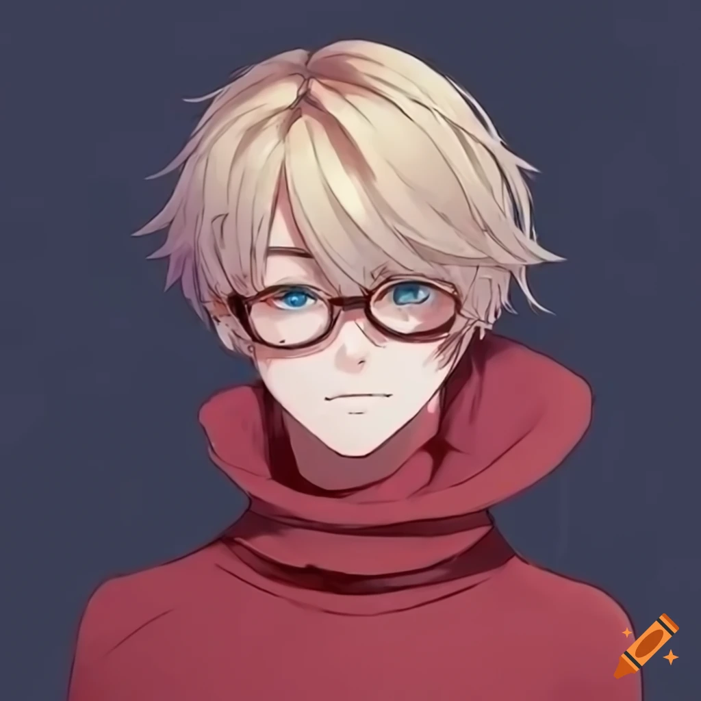 attractive anime character with blonde bowlcut and round glasses