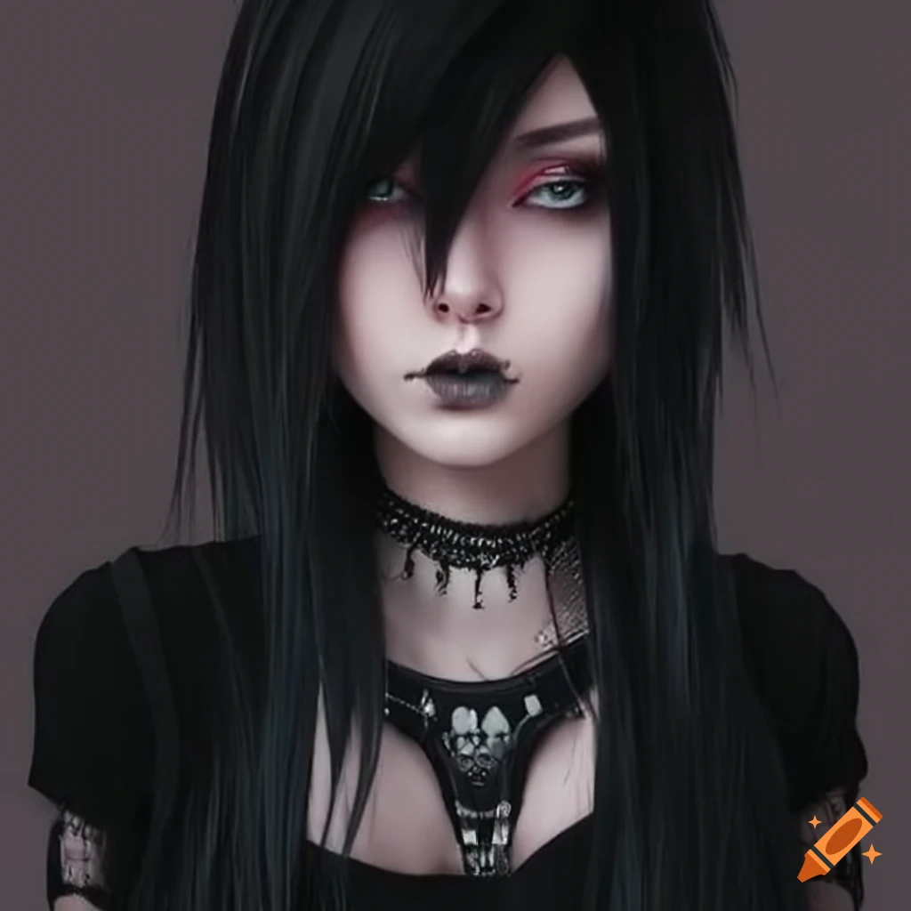 Image of a cute goth girl with short black hair on Craiyon