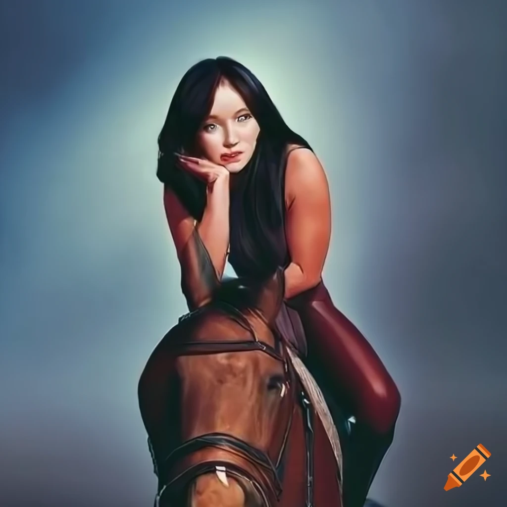 hyperrealistic close-up photo of Shannen Doherty riding a horse