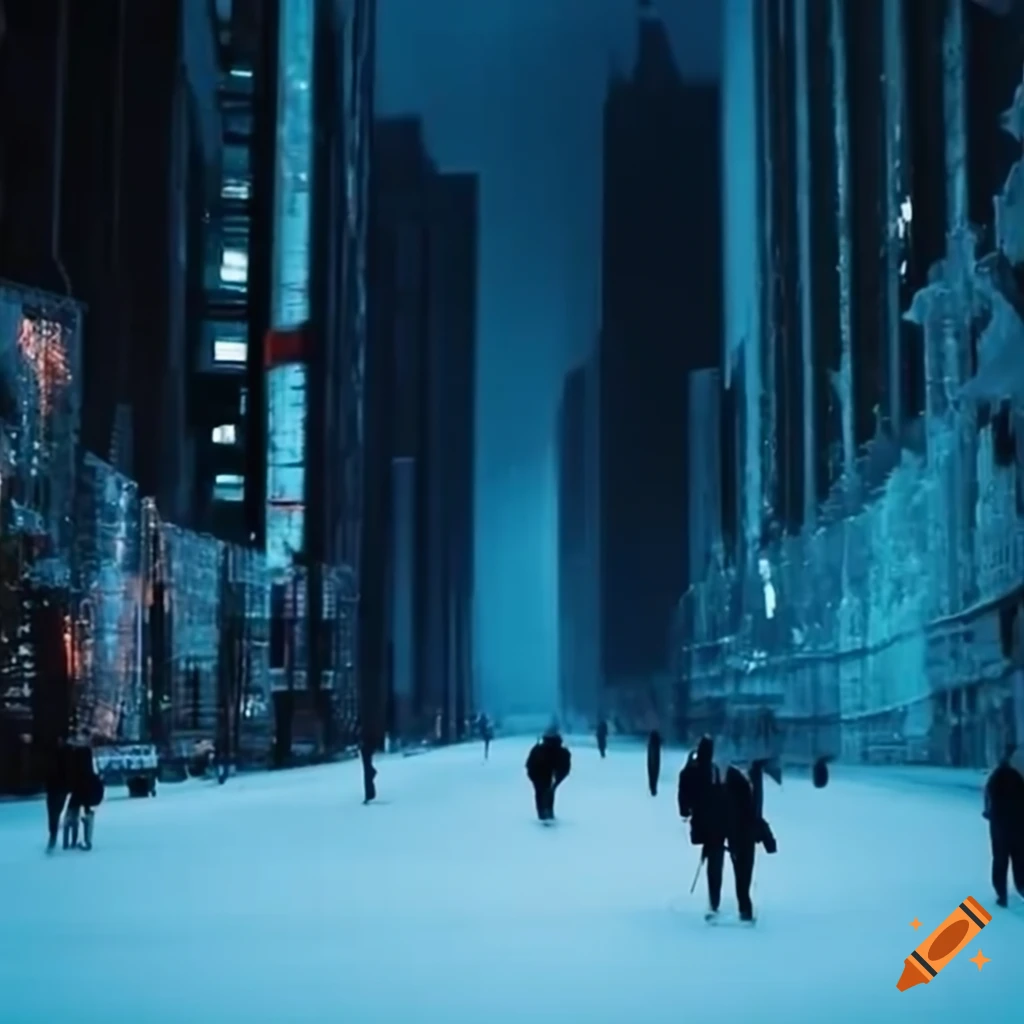frozen futuristic city showered by data