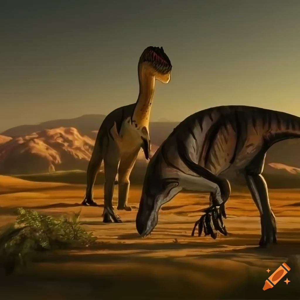 paleoart of three striped Hadrosaurus dinosaurs in prehistoric landscape