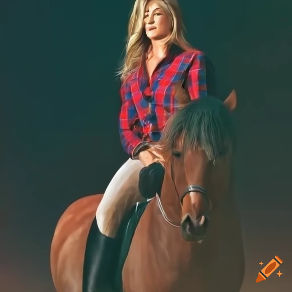 Closeup photograph of jennifer aniston as a horserider on Craiyon